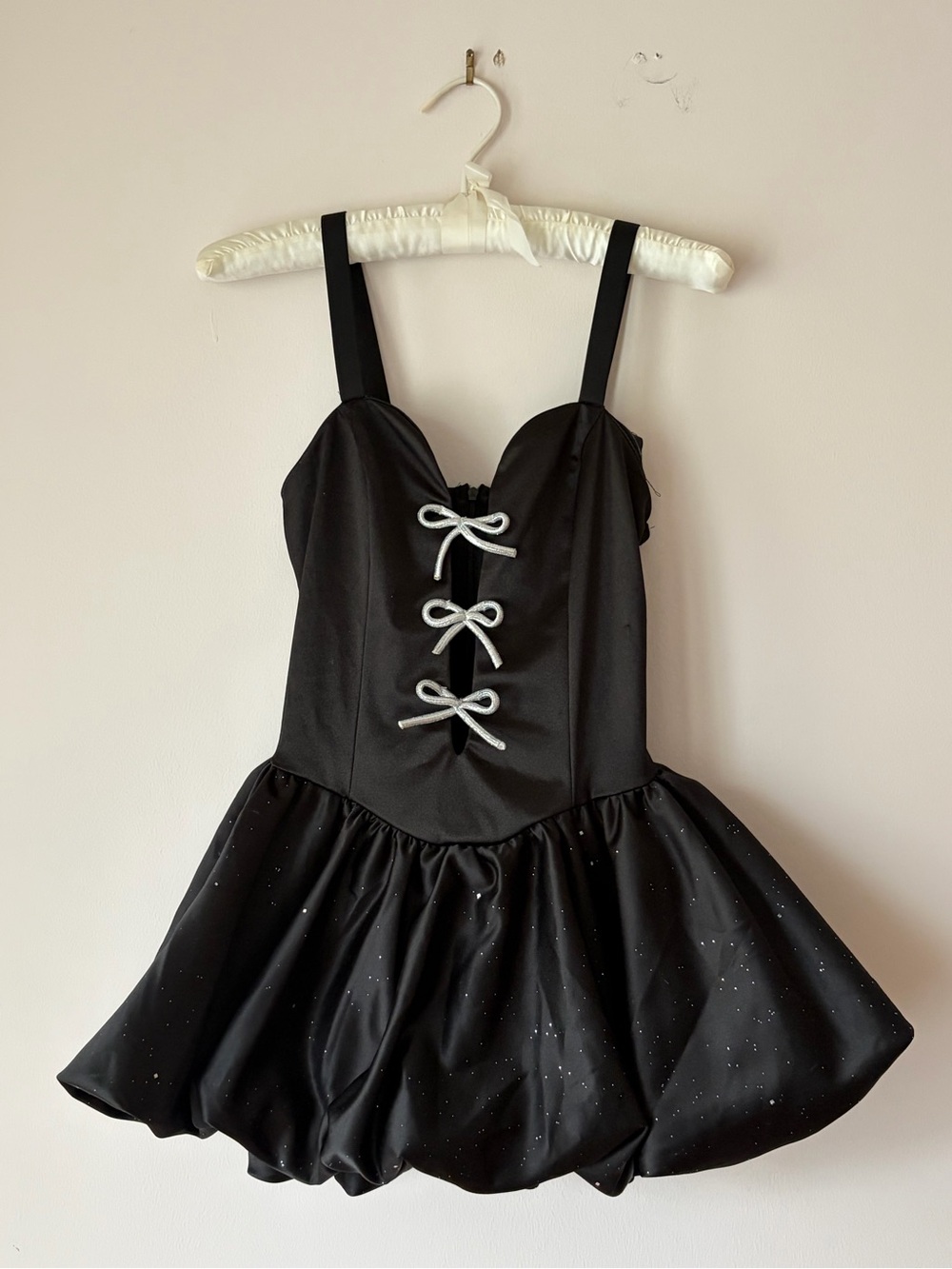 Black Concert Festival Sparkle Silver Bow accent Bubble Dress with shorts